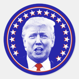 President Donald Trump in Blauw Ronde Sticker