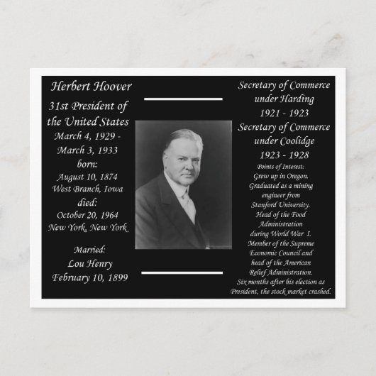 President Herbert Hoover Briefkaart (Voorkant)