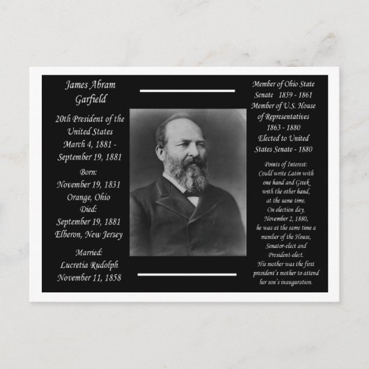 President James Garfield Briefkaart (Voorkant)