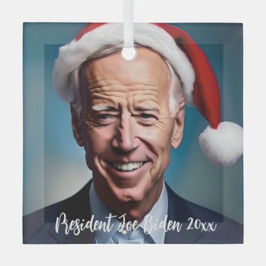 President Joe Biden en Santa Hat Glas Ornament (Voorkant)