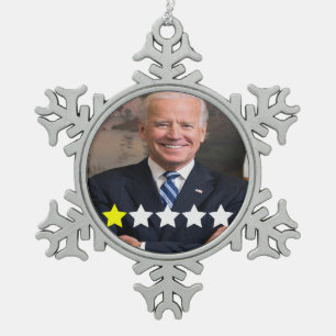 President Joe Biden Goedkeuringsbeoordeling Tin Sneeuwvlok Ornament