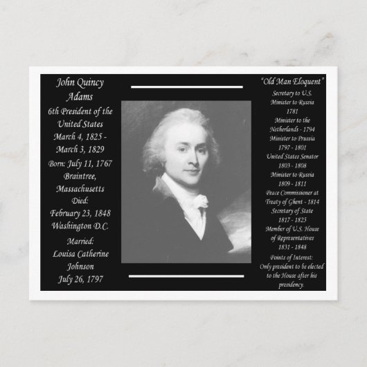President John Quincy Adams Briefkaart (Voorkant)