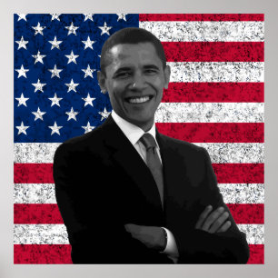 President Obama en de Amerikaanse vlag Poster