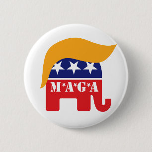 President Trump 2020 GOP Olifant Haar MAGA Ronde Button 5,7 Cm