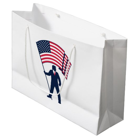 President Trump Draagt de Vlag van de VS Groot Cadeauzakje (Voorkant Gekanteld)