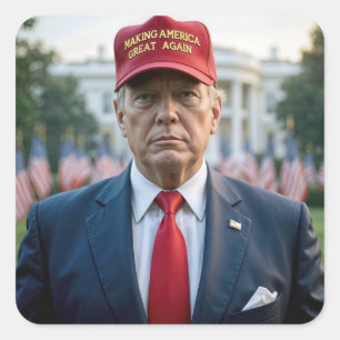 President Trump met een rood MAGA Pet Vierkante Sticker