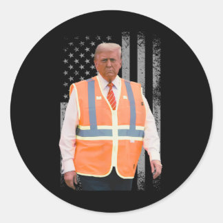 President Trump Vuilniswagen Werknemer Vest Vlag V Ronde Sticker