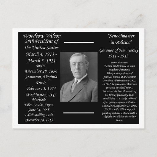 President Woodrow Wilson Briefkaart (Voorkant)
