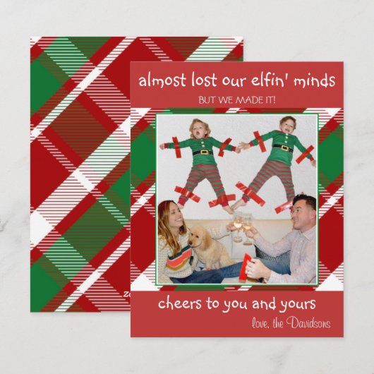 "Presque perdu les pédales d'elfe" Carte de Noël d (Devant / Derrière)