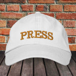 PRESSE brodée casquette de baseball or / casquette<br><div class="desc">Casquettes brodés : casquette classique de baseball de mode doré / blanc avec le texte "PRESS" pour les médias,  reporter,  journaliste,  photographes,  couverture de l'actualité ainsi que la soirée déguisée,  journal universitaire,  Père Noël secret / soirée</div>