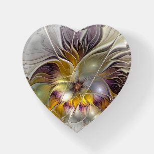 Presse-papiers Abstrait Imaginaire coloré Fleur Fractal Art Heart