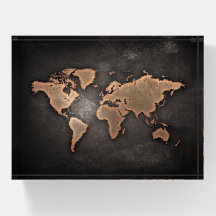 World map leather geographical brown