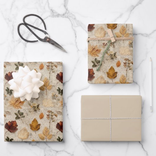 Pressed Leaves & Script Wrapping Paper Set (Voorkant)