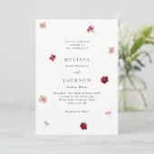 Pressed Red Pink and Cream, floral Wedding Invitat Kaart (Staand voorkant)