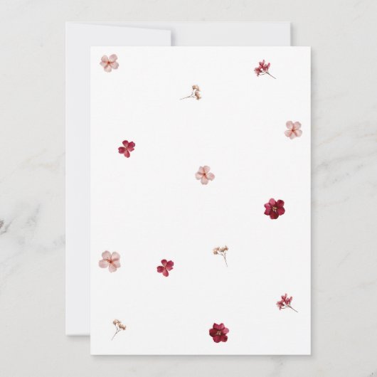 Pressed Red Pink and Cream, floral Wedding Invitat Kaart (Achterkant)