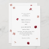 Pressed Red Pink and Cream, floral Wedding Invitat Kaart (Voorkant / Achterkant)