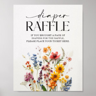 Pressed Wildflowers Baby shower Luier Raffle Sign Poster