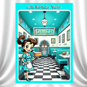 Pret 1950s Retro Diner Verjaardagstaart Aqua Kaart