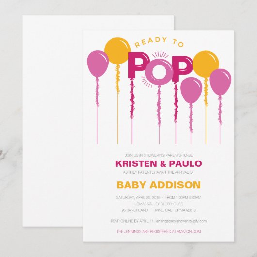Prêt À Pop Baby shower Invitation (Devant / Derrière)