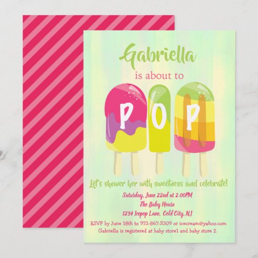 Prêt À POP Ice Pops Invitation Baby shower (Devant / Derrière)
