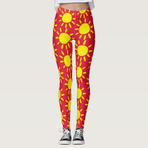 Pret abstracte rode en gele zonnestralen cirkels leggings