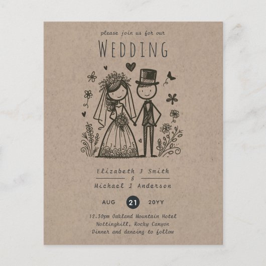 Pret Bruiloft Cartoon Bruid Bruidegom Handgetekend (Voorkant)