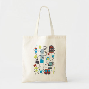 Pret-cartoonrobots en kantoortechnologie-doodles tote bag