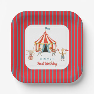 Pret Dieren Circus Tent Eerste Verjaardag Papieren Bordje