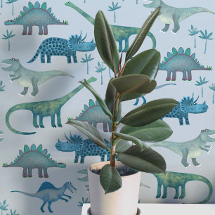 Pret-dinosauruspatroon blauw behang