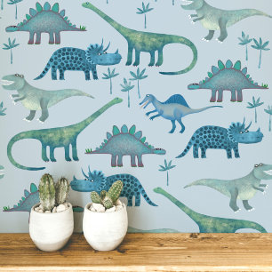 Pret-dinosauruspatroon blauw behang