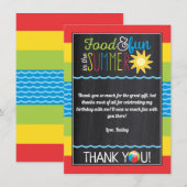 Pret in de Zon Zwembad Feest Verjaardag Schoolbord Bedankkaart (Voorkant / Achterkant)