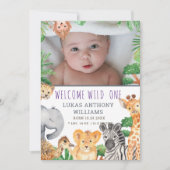 Pret-jungle safari dier baby geboorte aankondiging (Voorkant)