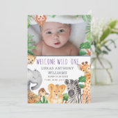 Pret-jungle safari dier baby geboorte aankondiging (Staand voorkant)