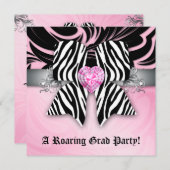 Pret leuk afstudeerfeest uitnodiging zebra lint ro (Voorkant / Achterkant)