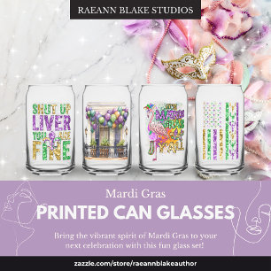 Pret Mardi Gras-ontwerpen Gedrukt Blik Glas Set