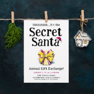 Pret Secret Santa Kleurrijke Cadeau Lint Waterverf Kaart