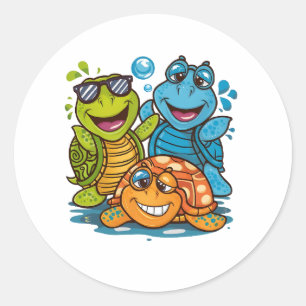 Pret-summer schildpadden squad kids strand ontwerp ronde sticker