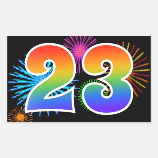 Pretbed Pyro + Regenboog Patroon "23" Evenement Nu Rechthoekige Sticker (Voorkant)