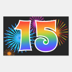 Pretbed Pyrotechniek + Regenboog Patroon "15" Even Rechthoekige Sticker