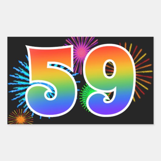 Pretbed Pyrotechniek + Regenboog Patroon "59" Even Rechthoekige Sticker (Voorkant)