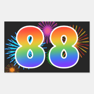 Pretbed Pyrotechniek + Regenboog Patroon "88" Even Rechthoekige Sticker