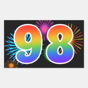 Pretbed Pyrotechniek + Regenboog Patroon "98" Even Rechthoekige Sticker