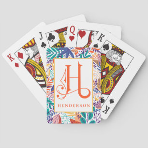 Pretentieloos Kleurrijk Tropisch Patroon H Monogr Pokerkaarten