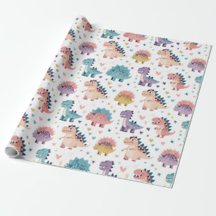 Pretentieloos ontwerp kleurrijk dinosauruspatroon cadeaupapier