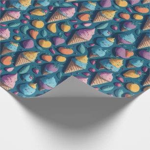 Pretentieloze Kleurrijke IJshoorntjes Blauw Zomer Cadeaupapier