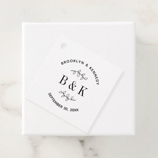 Pretentieloze monogram bloem botanische trouw kopp bedankjes labels (In situ)