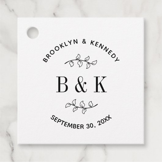 Pretentieloze monogram bloem botanische trouw kopp bedankjes labels (Voorkant)