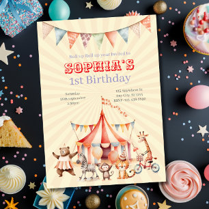 Pretentieloze Rode en Roze Circus Kinderen Verjaar Kaart