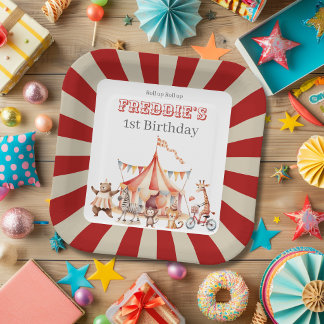 Pretentieloze Rode en Witte Circus Kinderfeestje Papieren Bordje