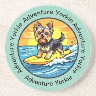 Pretentieloze strand Yorkshire Terrier surfer drin Zandsteen Onderzetter